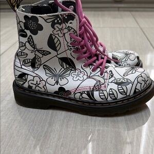 Dr. Martens Kids Boots with Black and Pink Floral Design US 1